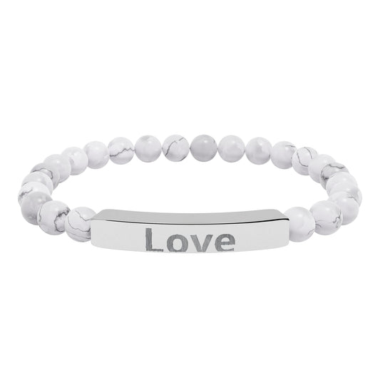 Engraved 'Love' Natural Stone Stretch Bar Bracelet — Beaded Healing Stone Bracelet
