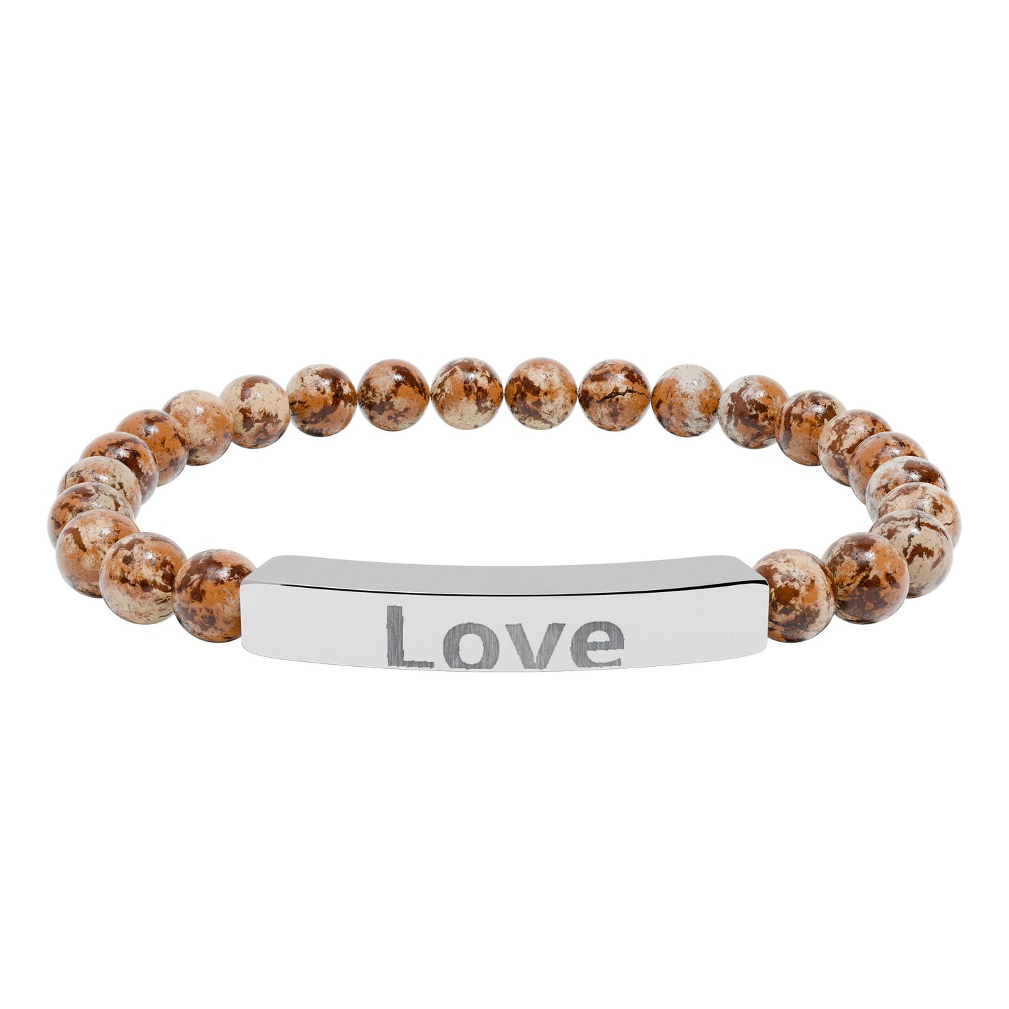 Engraved 'Love' Natural Stone Stretch Bar Bracelet — Beaded Healing Stone Bracelet