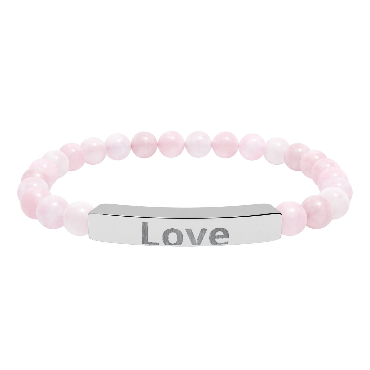 Engraved 'Love' Natural Stone Stretch Bar Bracelet — Beaded Healing Stone Bracelet
