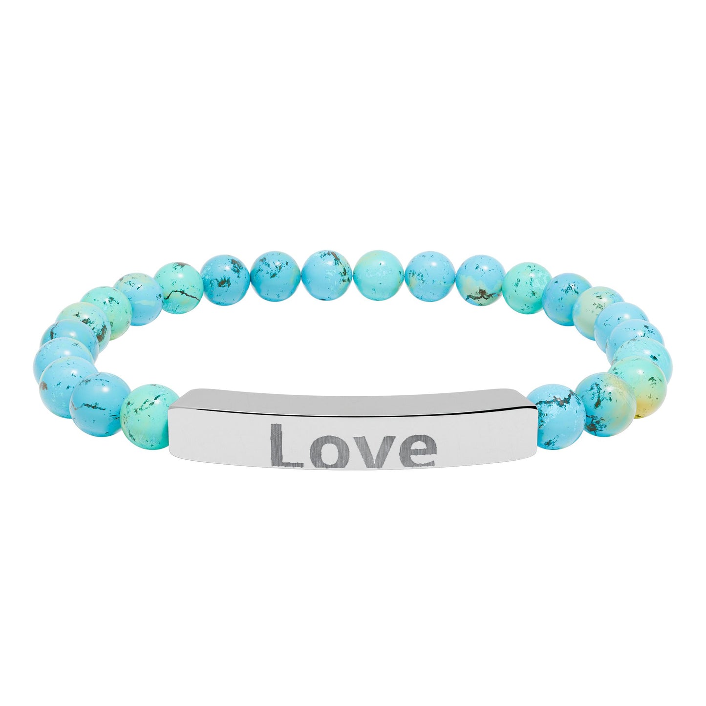 Engraved 'Love' Natural Stone Stretch Bar Bracelet — Beaded Healing Stone Bracelet