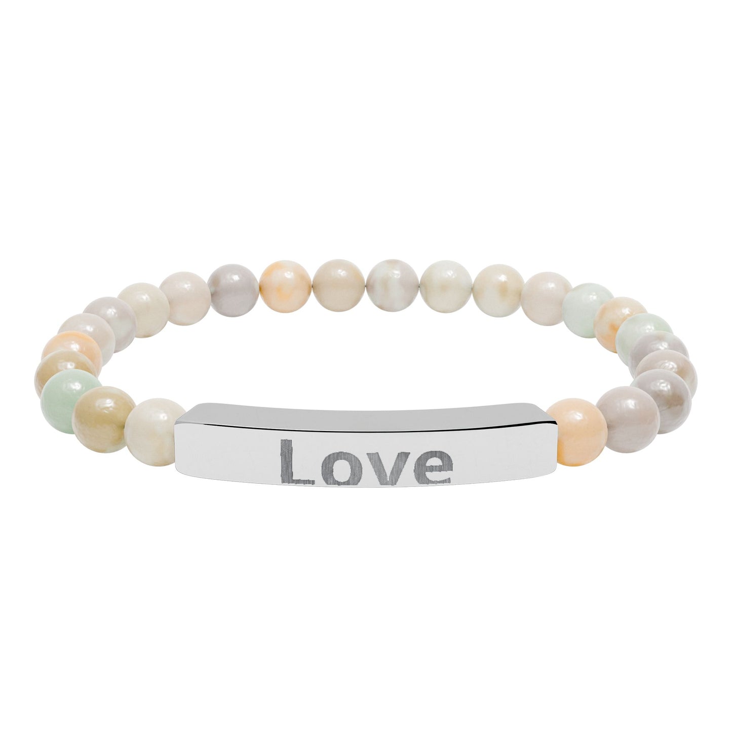 Engraved 'Love' Natural Stone Stretch Bar Bracelet — Beaded Healing Stone Bracelet