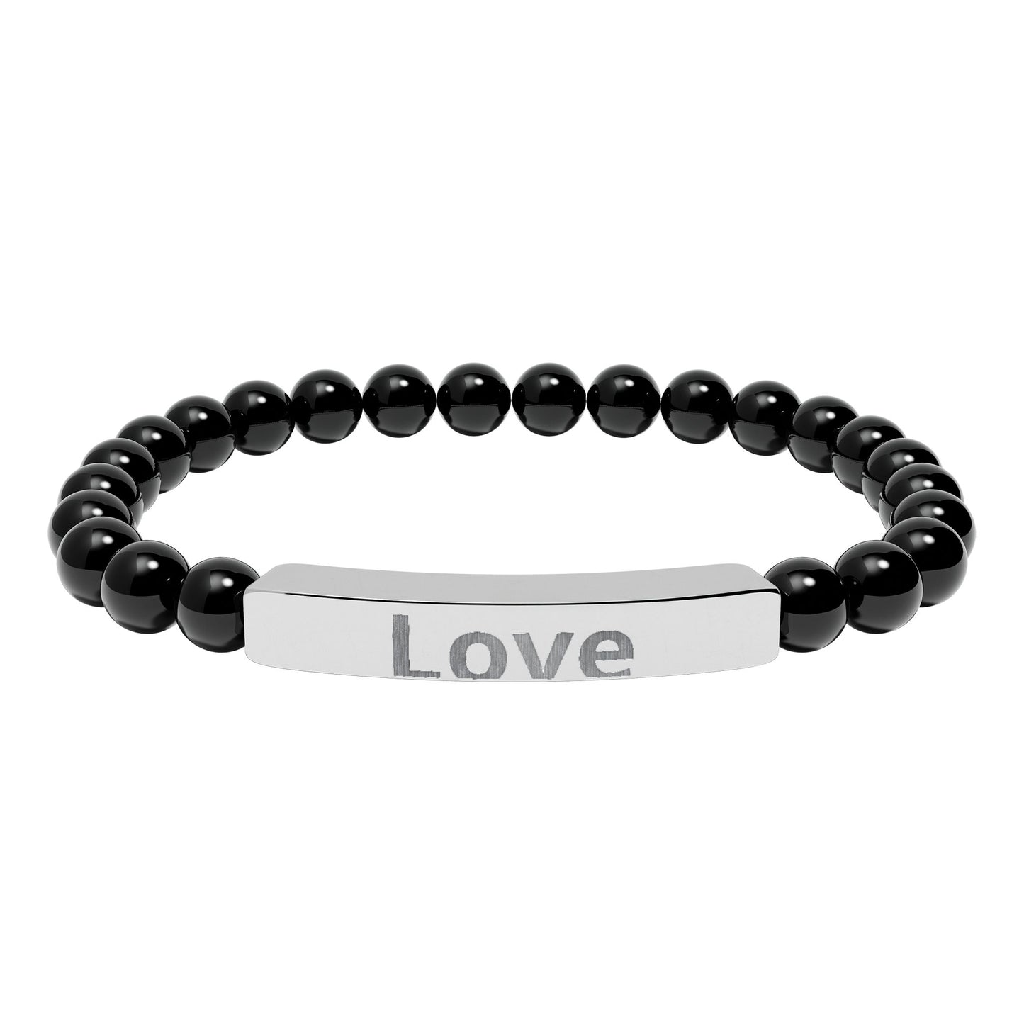 Engraved 'Love' Natural Stone Stretch Bar Bracelet — Beaded Healing Stone Bracelet