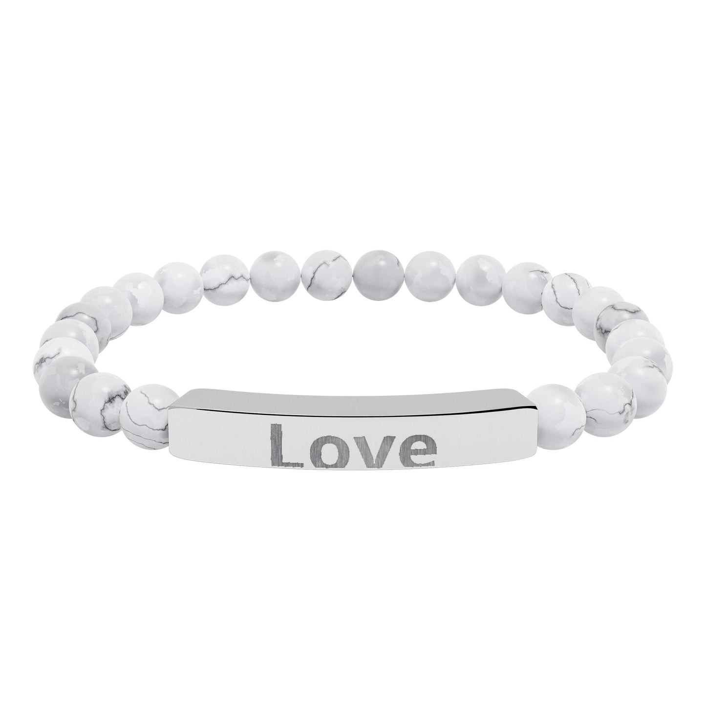 Engraved 'Love' Natural Stone Stretch Bar Bracelet — Beaded Healing Stone Bracelet